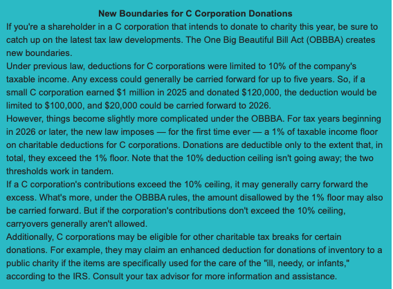 New Boundaries for C Corporation Donations