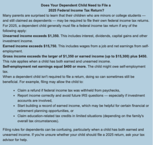 Dependent Child 2025 Federal Income Tax Return